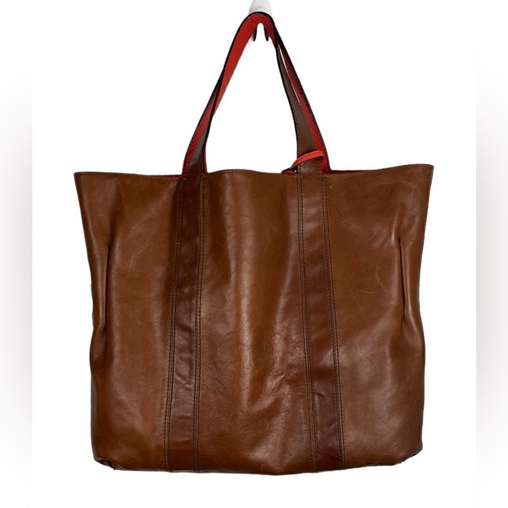 Coach Large Leather Reversible Tote w/Matching Pouch in Vibrant Tangerine/Camel - Picture 3 of 9